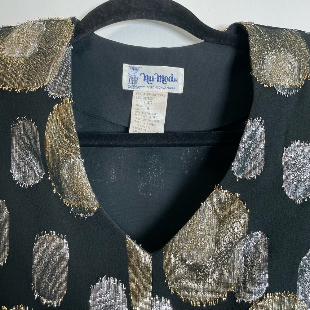 Nu Mode Sz 9 Vintage Y2K Metallic Top Padded Shoulders Tie Elastic Waist Retro - Picture 2 of 13